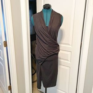 Athleta Duet Faux Wrap Cowl Neck Fitted Knit Stretch Cotton Athleisure Dress